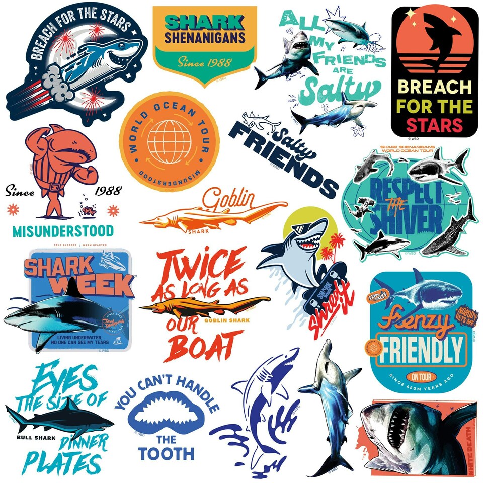 image 1 of Shark Week Deluxe Stickers (Pack of 100) - Multicoloured - One Size