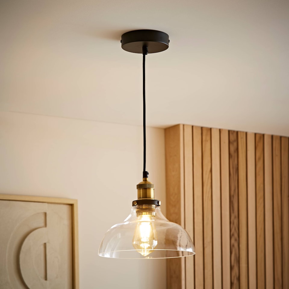 image 1 of ValueLights Industrial Black And Gold Clear Glass Pendant Ceiling Light | Clear