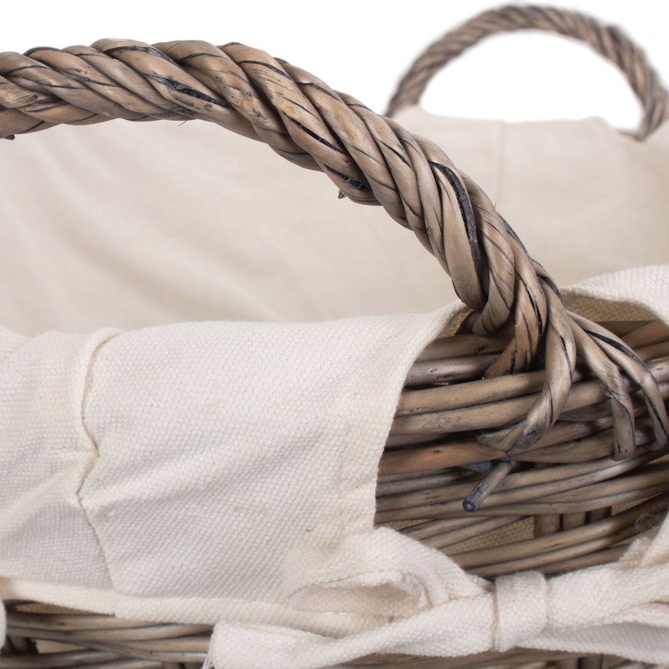 image 1 of Small Wicker Wash Basket with White Lining | Grey | Grey