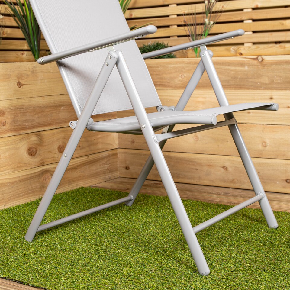 image 1 of Set of 2 Outdoor Garden Patio Multi Position Reclining Folding Chair in Grey