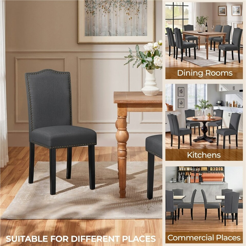 image 1 of Yaheetech Set of 2 Modern Fabric Upholstered Dining Chairs Grey | Dark Grey