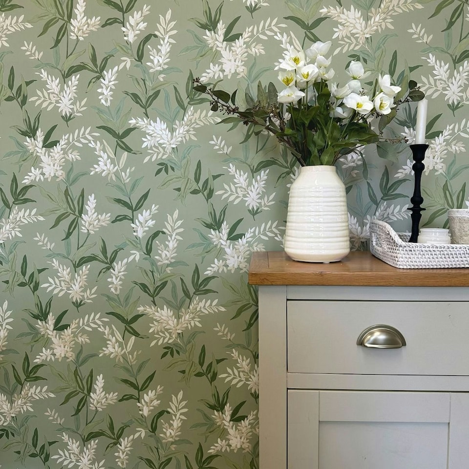 image 1 of Belgravia Olivia Floral Wallpaper - Sage Green - 10m x 0.5m | Green