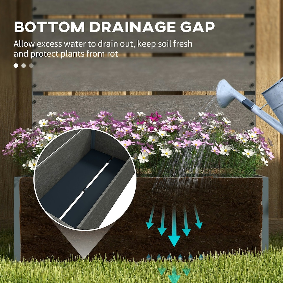 image 1 of Outsunny Raised Garden Bed with Trellis and Drainage Hole, Planter Box Grey