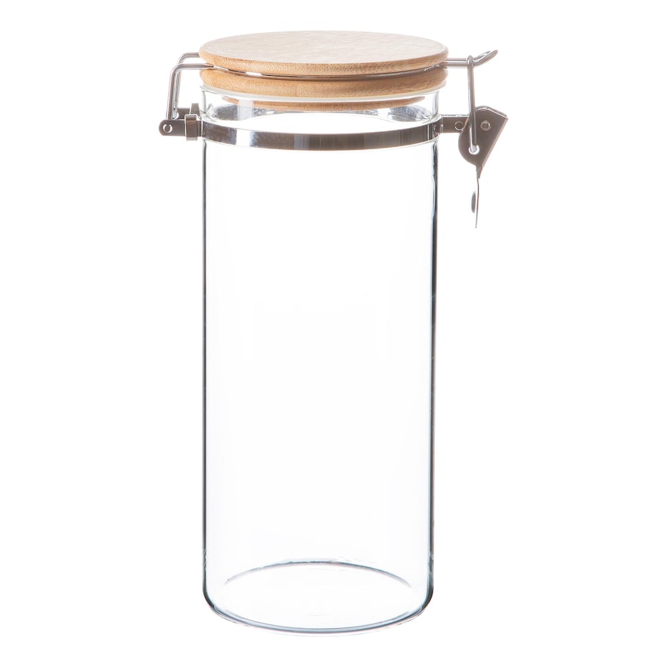 image 1 of Argon Tableware Glass Storage Jar with Wooden Clip Lid - 1.4 Litre