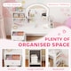 image 6 of AIYAPLAY Kids Vanity Table and Chair Set, Girls Dressing Table with 2-Colour LED Mirror, Stool, Cabinet, Drawer, Bookshelf and Shelves for Ages 3-8 Years | White