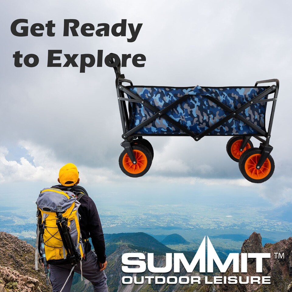 image 1 of vfm-estore Folding Trolley Cart 90kg Capacity Blue Camo, Collapsible with 2 Storage Pouches