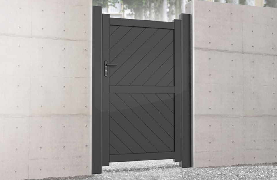 image 1 of Pedestrian Gate 1200x1600mm Grey - Diagonal Solid Infill and Flat Top | Grey | 1