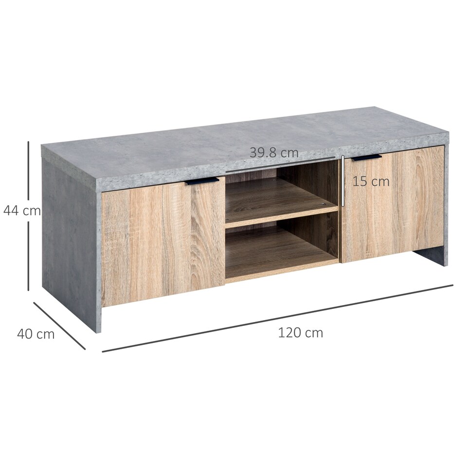 image 1 of HOMCOM TV Stand for TV up to 55 , 2 Doors TV Cabinet with Open Shelves, TV Unit TV Table for Living Room Bedroom Entertainment Room, 120L x 40W x 44H, Grey