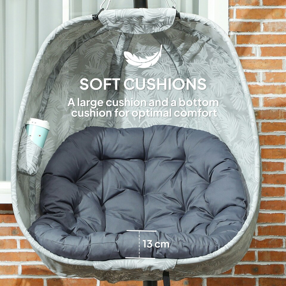 image 1 of Outsunny Hanging Egg Chair Outdoor Indoor Swing Chair, Folding Basket Grey