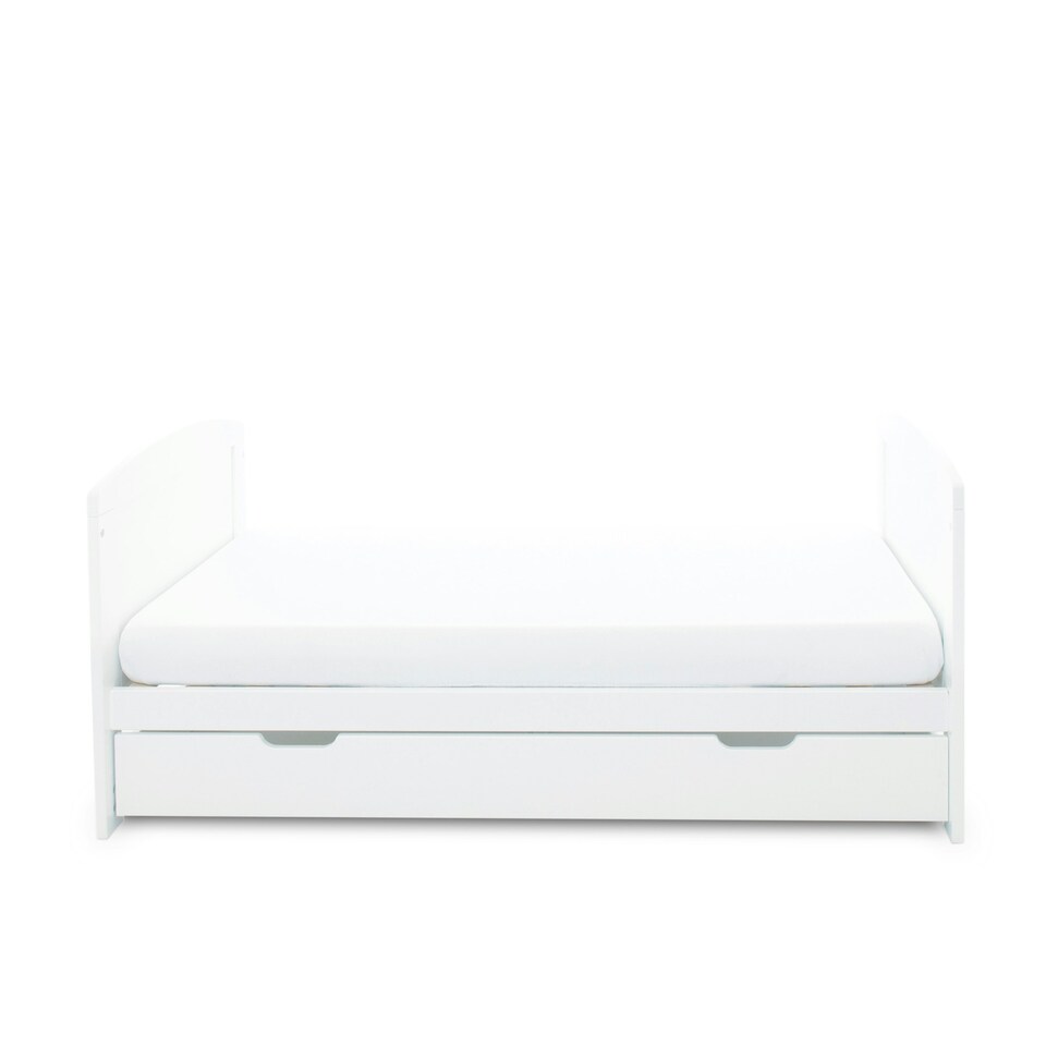 image 1 of Coleby Classic Cot Bed, Underdrawer & Premium Sprung Mattress - Convertible Cot, Birth to 4 Years, Adjustable Base & Teething Rails (White)