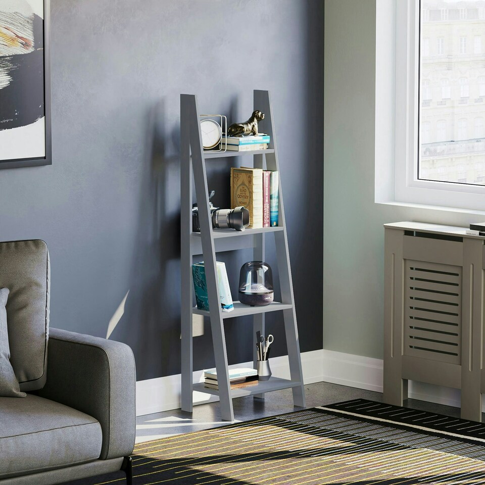 image 1 of Vida Designs Bristol 4 Tier Step Ladder Bookcase Display Storage, Grey