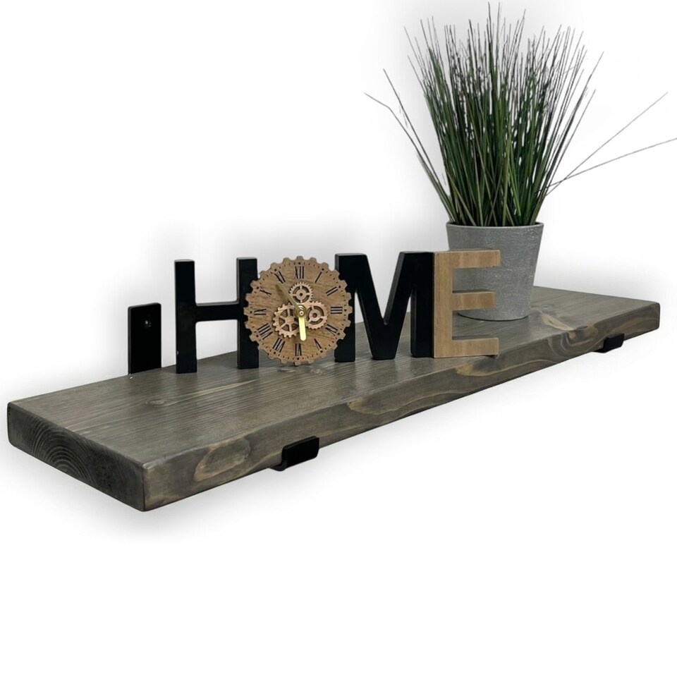 image 1 of MKGT Handmade Driftwood Floating Wall Shelf with Steel Brackets, Solid Wood, 40 x 22 x 4.5 cm