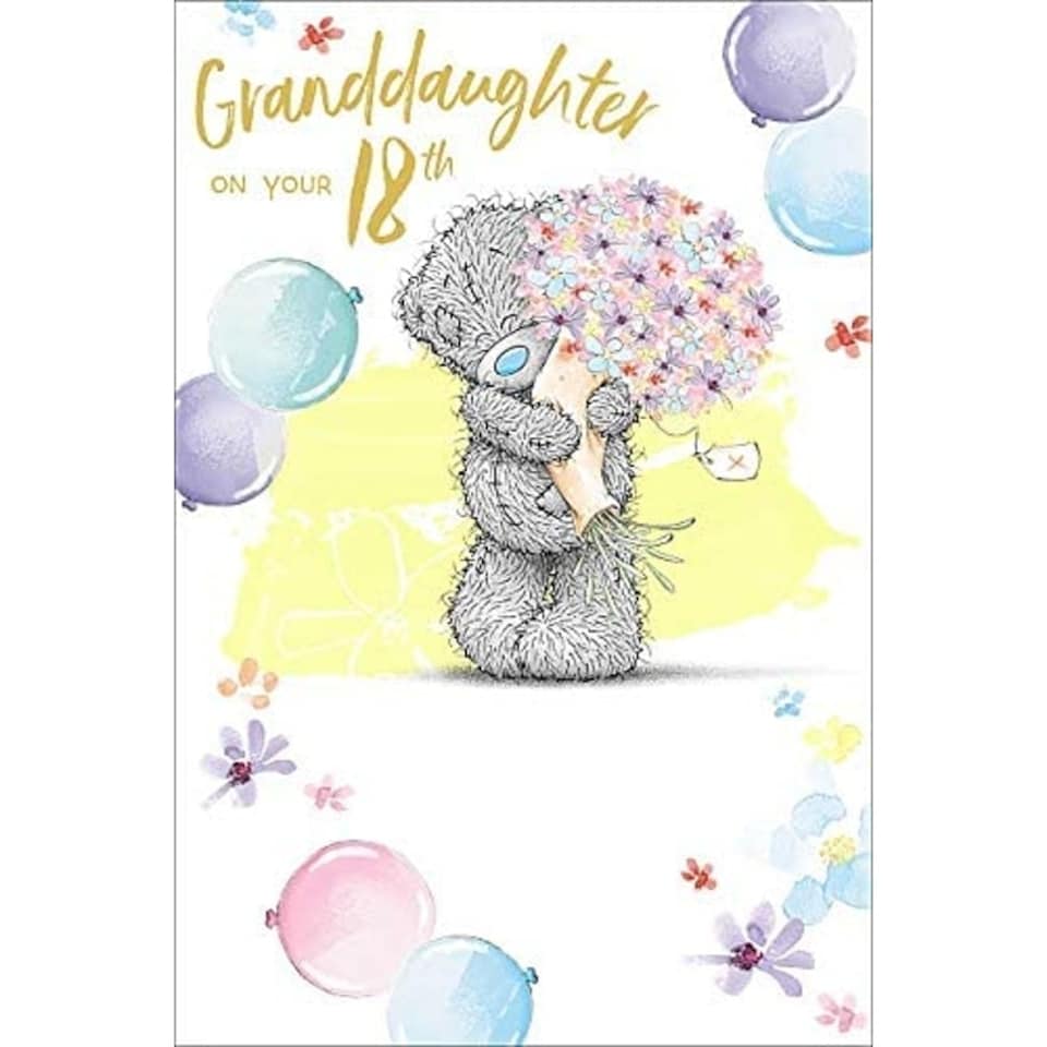 image 1 of Granddaughter Tatty Teddy Holding Bouquet of Flowers Design 18th Birthday Card