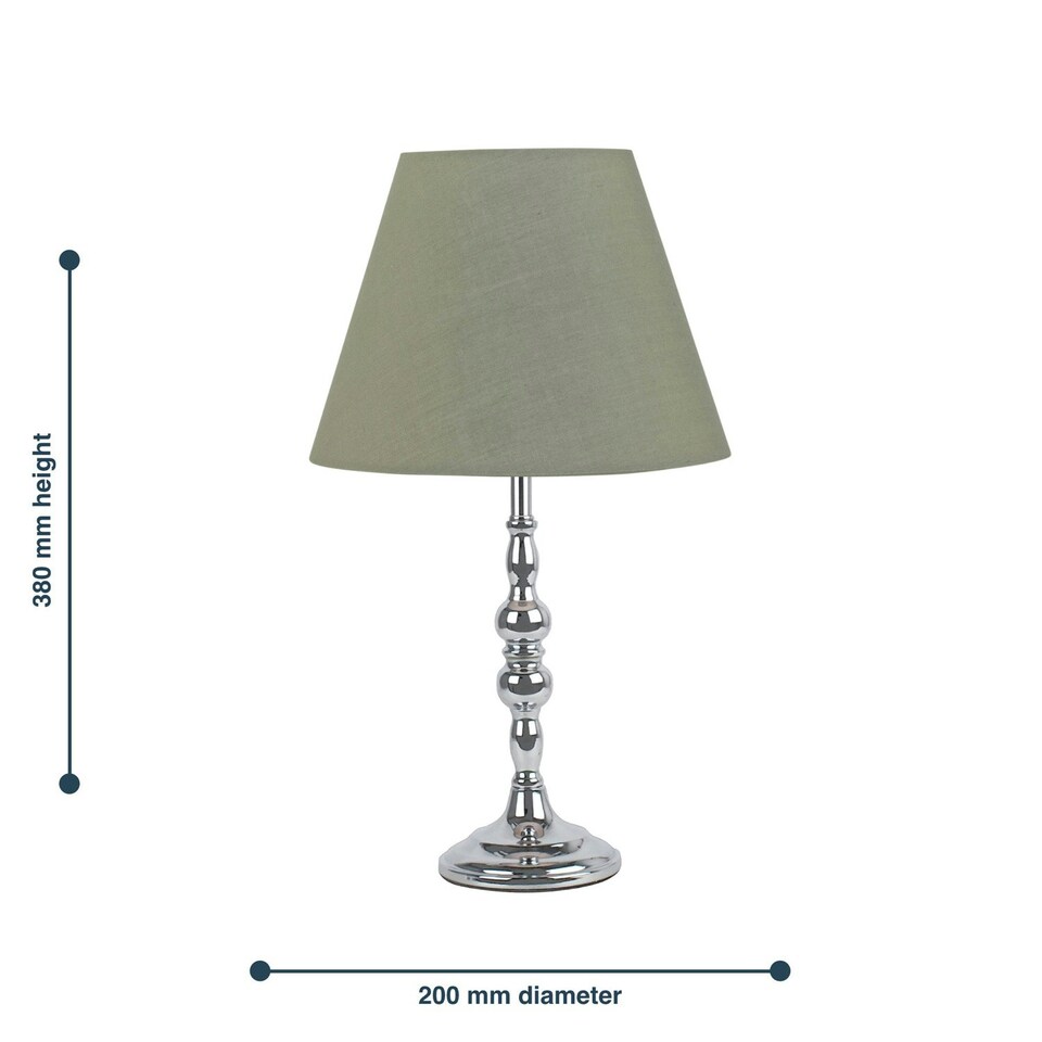 image 1 of Chrome Table Lamp with Decorative Stem and Sage Green Shade Chrome | Green