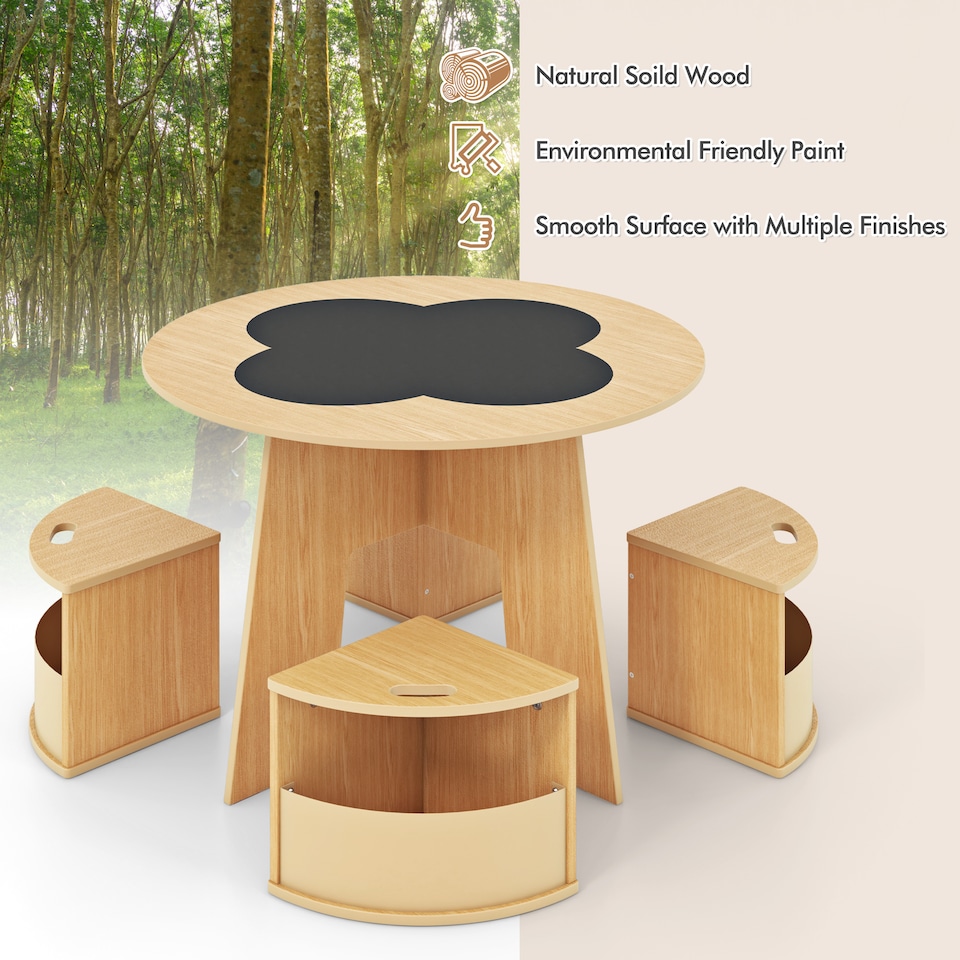 image 1 of COSTWAY 5 PCS Kids Table and Chair Set Yellow