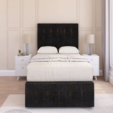 Sloomy Cambridge Black Plush Divan Bed Base 2 Drawers Right Side With 26 Inch Strutted Headboard & 12 Inch Matching Footboard | Black | Black | Small Double | 1