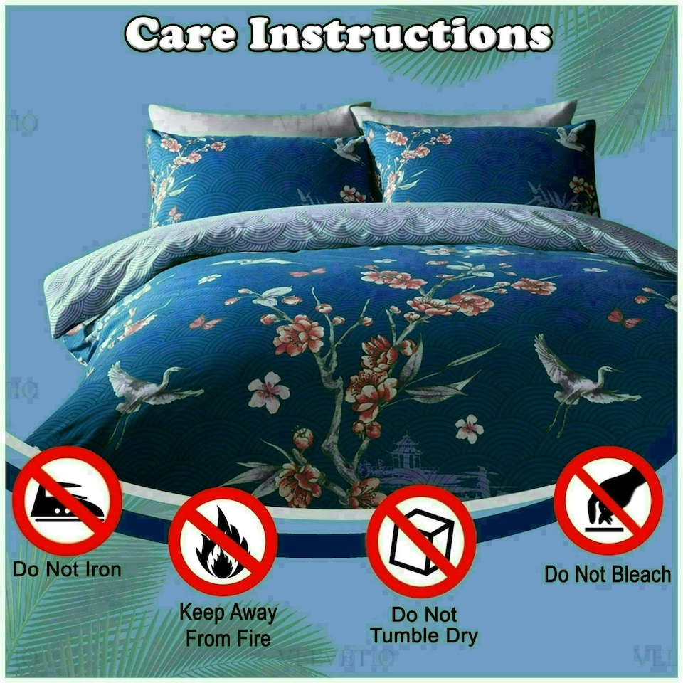 image 1 of Akari Floral Printed Duvet Cover Set Reversible Polycotton Beddings Blue | Single