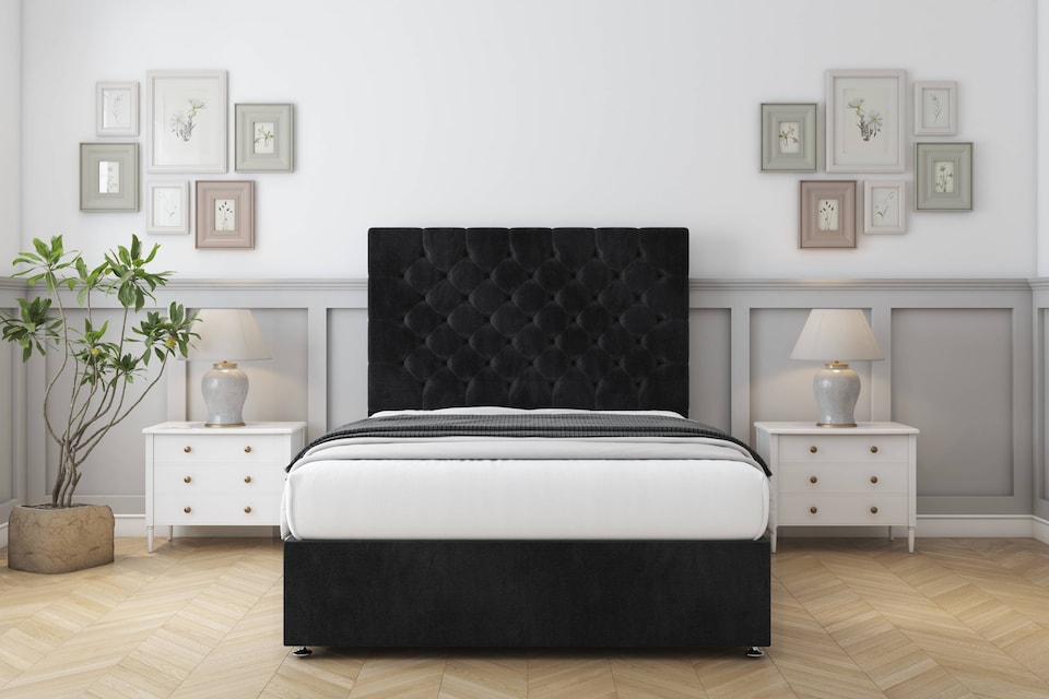 image 1 of Sloomy Mayfair Black Naples Divan Bed Base No Drawers With 54 Inch Floor Standing Headboard | Black | Black | Small Single | 1