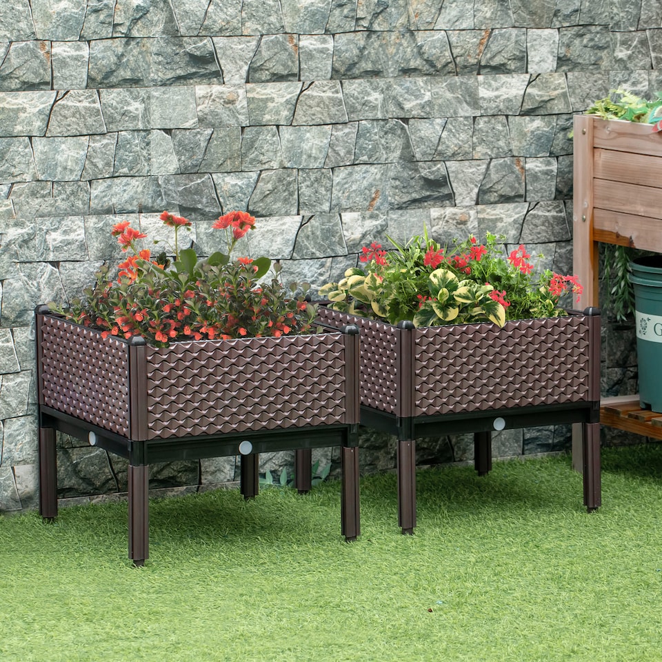 image 1 of Outsunny Set of 2 Raised Garden Bed Elevated Planter Box for Flower, Vegetables