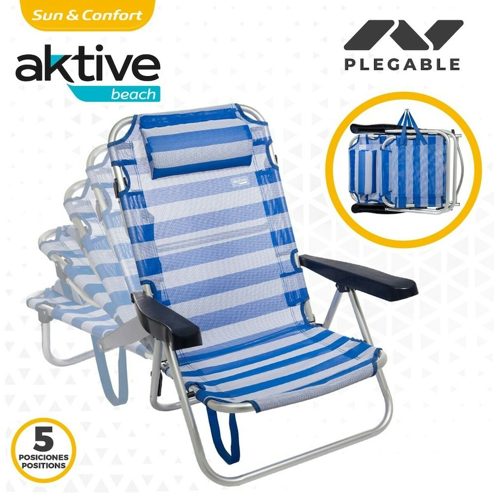 image 1 of Beach Chair Aktive Foldable Cushion White Blue 48 x 84 x 46 cm (2 Units) N/A