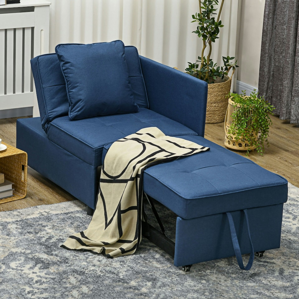 image 1 of HOMCOM Folding Sleeper Sofa Bed Chair with Pillows, Pocket, Blue