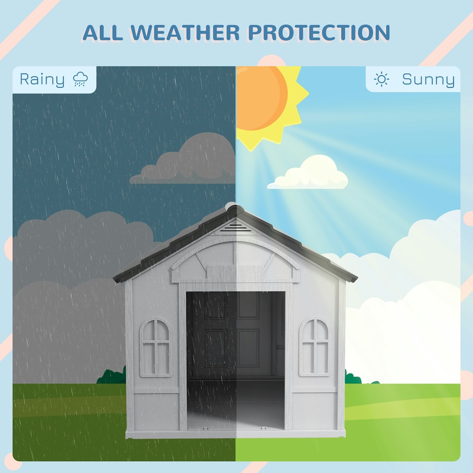 image 1 of PawHut Weather-Resistant Dog House, Puppy Shelter for Medium Dogs - Grey
