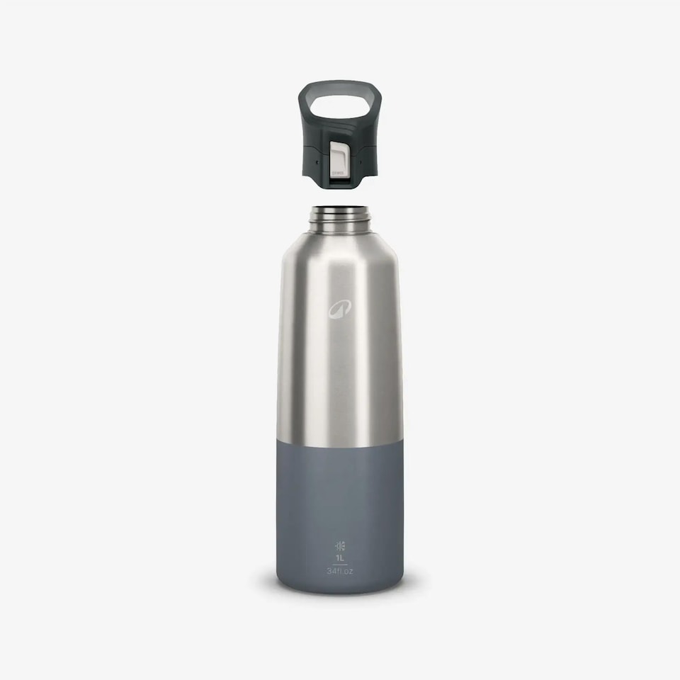 image 1 of Decathlon 1L insulated stainless steel flask 900 with quick-release cap for hiking