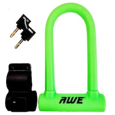 AWE Silicone Hardened Steel 130mm x 210mm Bike Shackle U Lock with Keys Green