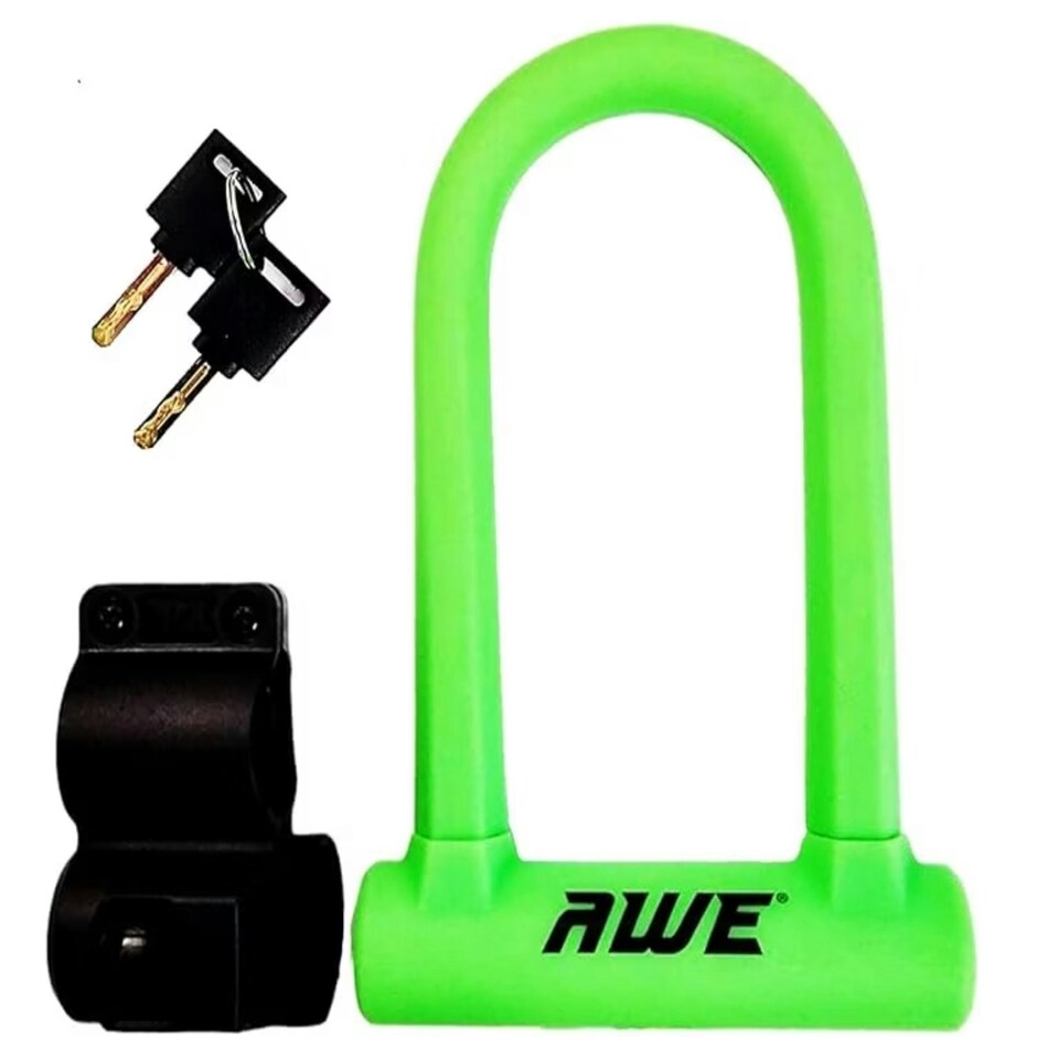image 1 of AWE Silicone Hardened Steel 130mm x 210mm Bike Shackle U Lock with Keys Green