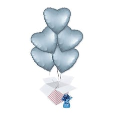 Pastel Blue Satin Luxe Heart Shape Foil Helium Balloon Bouquet - 5 Inflated Balloons In A Box