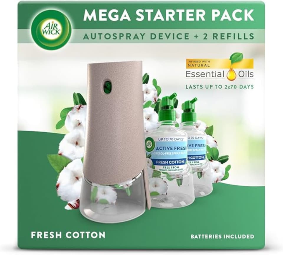 Air Wick Automatic Air Freshener Spray Fresh Odour Neutraliser Gadget & 2 Refills Fresh Cotton