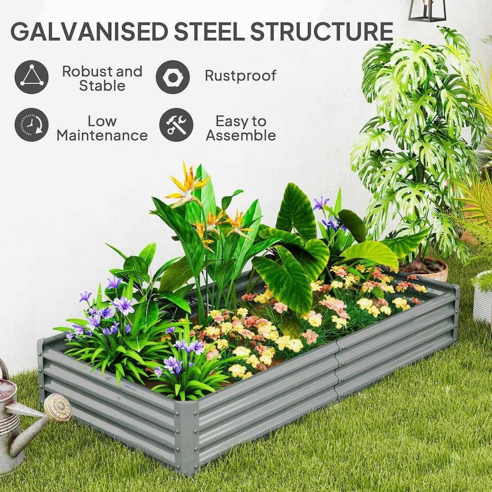 image 1 of Outsunny Galvanised Raised Garden Bed, 180x90x30cm Raised Bed, Silver 
