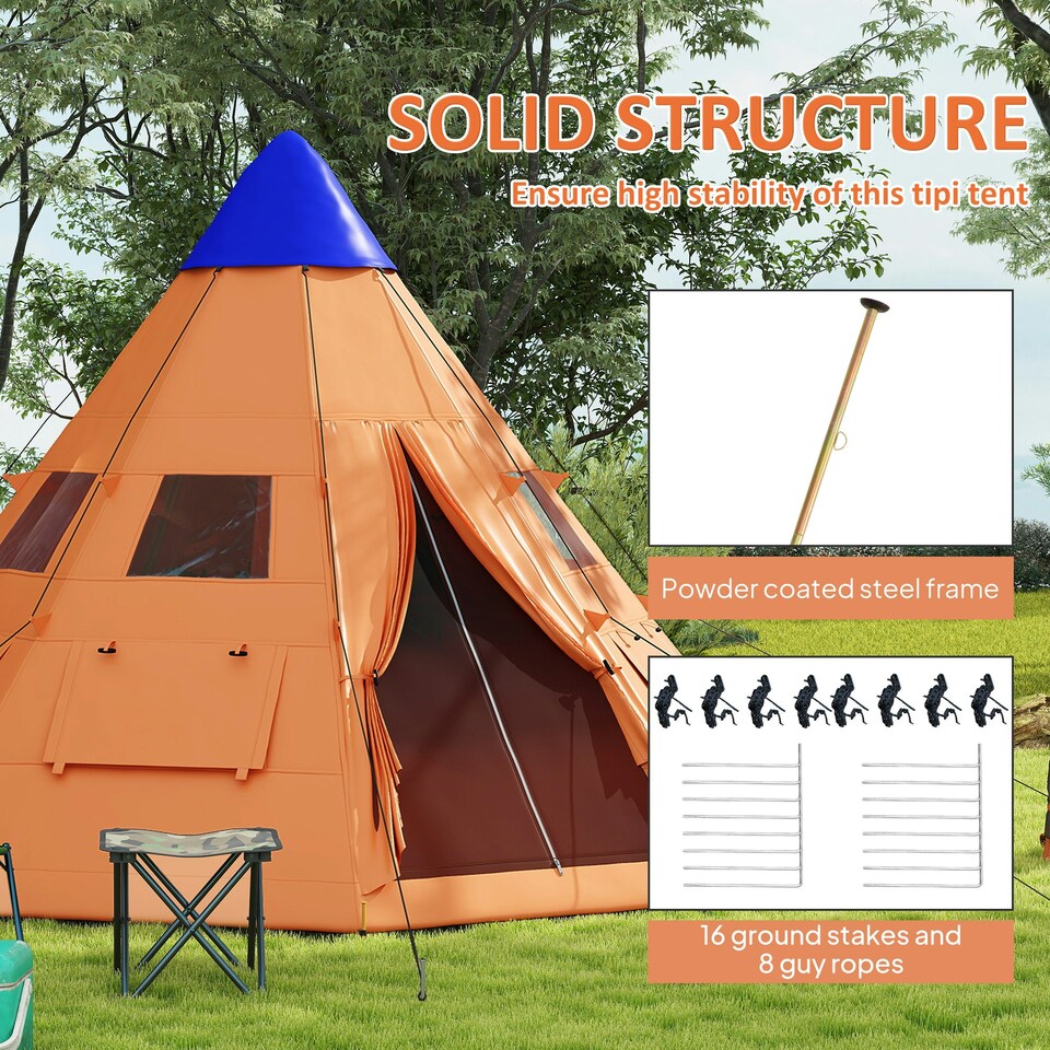 image 1 of Outsunny 6-7 Person Large Family Party Camping Tent W/ Carrying Bag Orange | Orange
