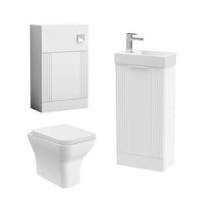 Balterley Retro Cloakroom Bundle - Fluted Floor Standing Vanity Unit, WC Unit, Cistern, Toilet Pan & Tap - Balterley | White | Satin White