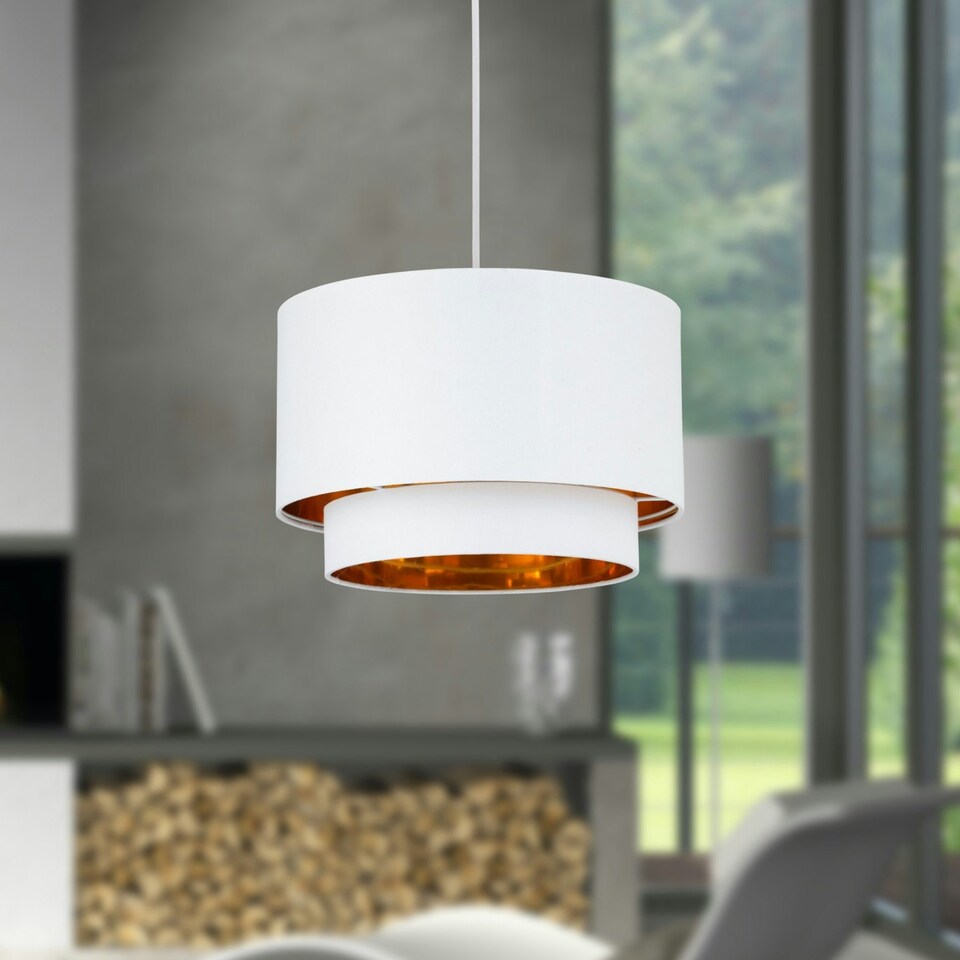 image 1 of Set of 2 Kozy - White and Gold 30cm Pendant Shades White | Gold