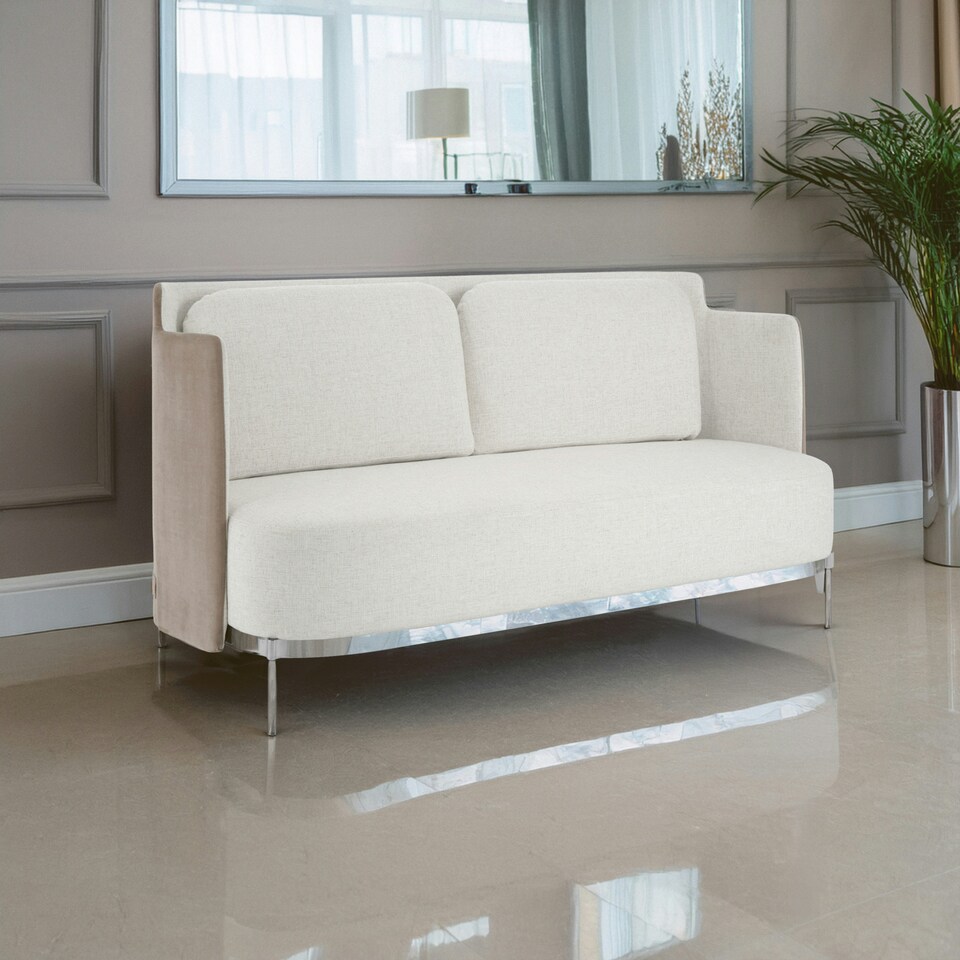 image 1 of Two-Seater Sofa,White Upholstered Couch With Silver Legs,Thick Padded Sofa Seat,Ideal For Outdoor Patio White