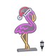 image 1 of 43cm Light up Neon Effect Flamingo with Santa Hat on Base with Multi-Coloured LEDs