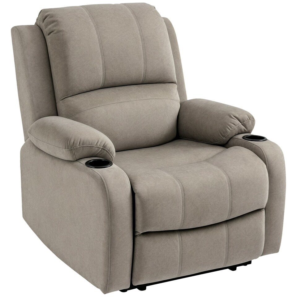 image 1 of HOMCOM Recliner Chair, Microfibre Reclining Chair with Adjustable Leg Rest, Cup Holders, Recliner Armchair for Home Living Room, Brown