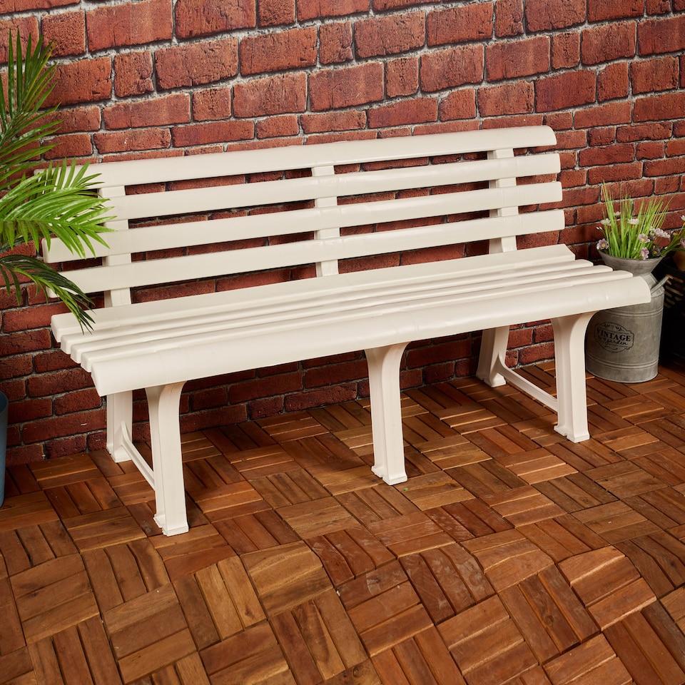 image 1 of 3-Seater Garden Outdoor Plastic Bench - 74x145x49cm | White | 1