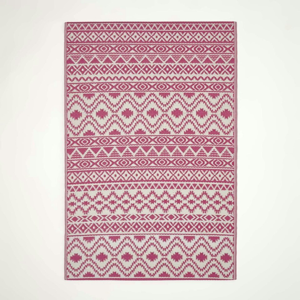 image 1 of Homescapes Outdoor Rug Luxury Waterproof Reversible Recycled, For Garden, Tia Aztec | Pink | Pink and White