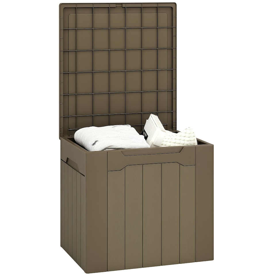 image 1 of HOMCOM 107 L Plastic Storage Chest with Lock Hole and Handles Dark Brown