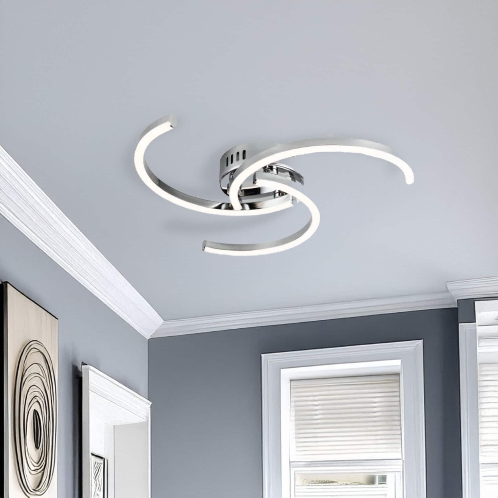 First Choice Lighting Curve - Chrome LED Flush Ceiling Light in Silver