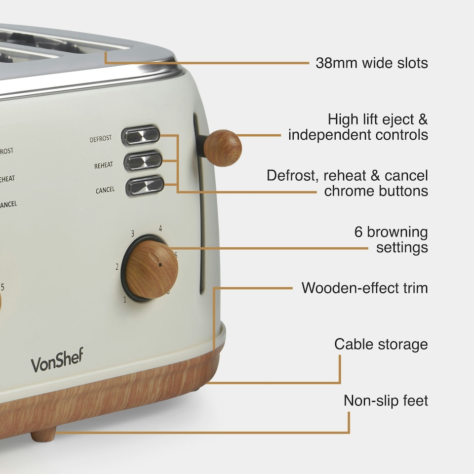 image 1 of VonShef 3000W Kettle and 1500W Toaster Bundle Set Cream
