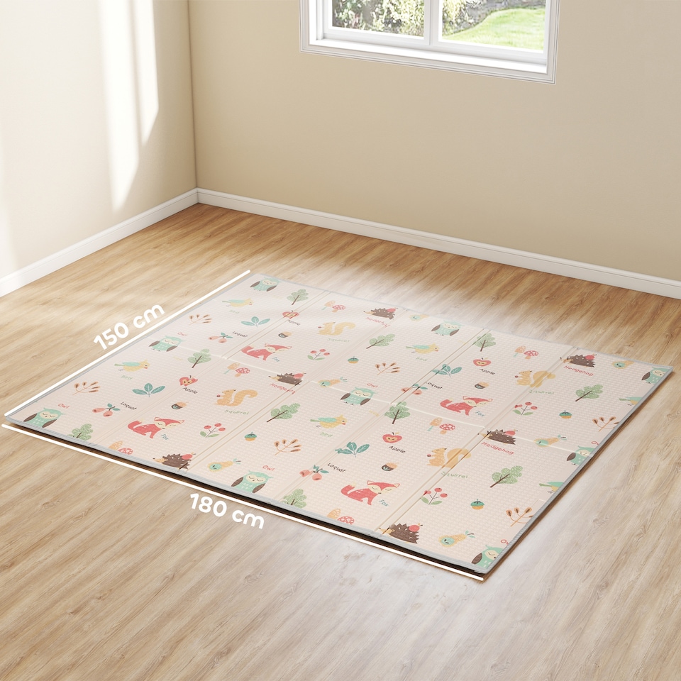 image 1 of AIYAPLAY Baby Play Mat Double-Sided, Foldable Waterproof Activity Playmat, Reversible Foam Soft Crawling Mat for Bedroom, Nursery and Playroom, 176.5L x 148W cm, Alphabet and Animal Theme