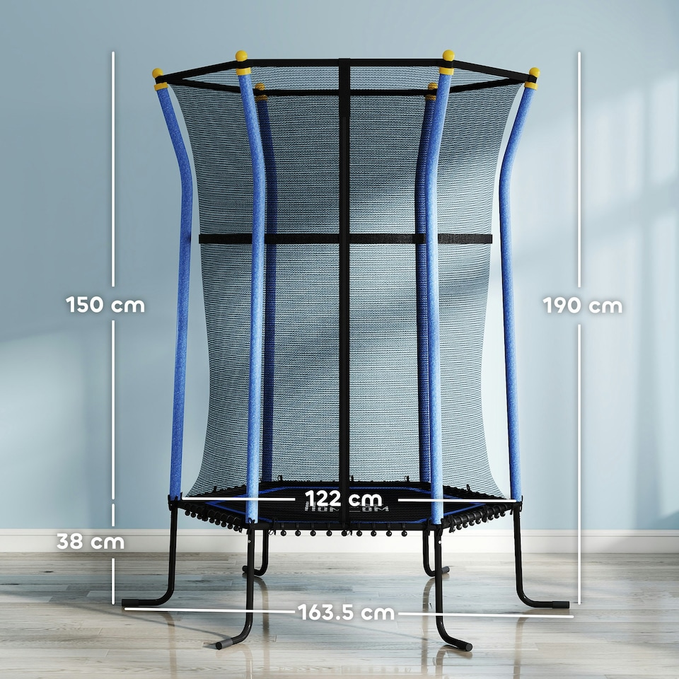 image 1 of HOMCOM 5.4FT Kids Trampoline with Enclosure Indoor Outdoor Blue
