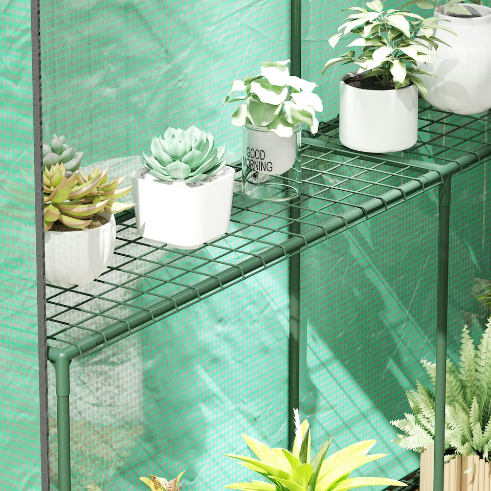 image 1 of Outsunny Walk in Greenhouse w/Shelves Steeple Grow House 120 x 186 x 190 cm