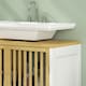 image 8 of HOMCOM Under Sink Bathroom Cabinet, Bamboo Sink Storage Cabinet, Bathroom Vanity Unit with 2 Slat Doors, Adjustable Shelf and U-Shape Slot for Pipe Fit, Natural and White | White | White