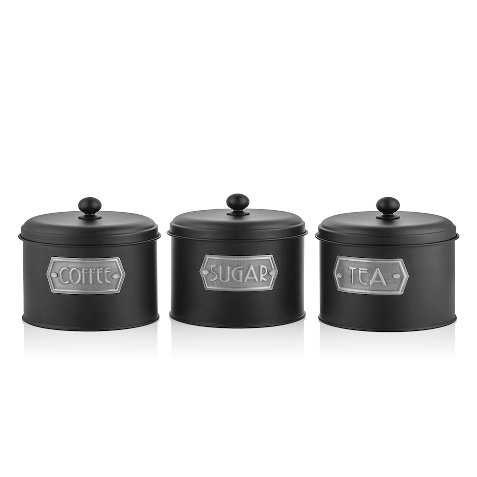 image 1 of Black Coffee, Tea, And Sugar Canister Set - 17 cm (H) x 13 cm (Dia)