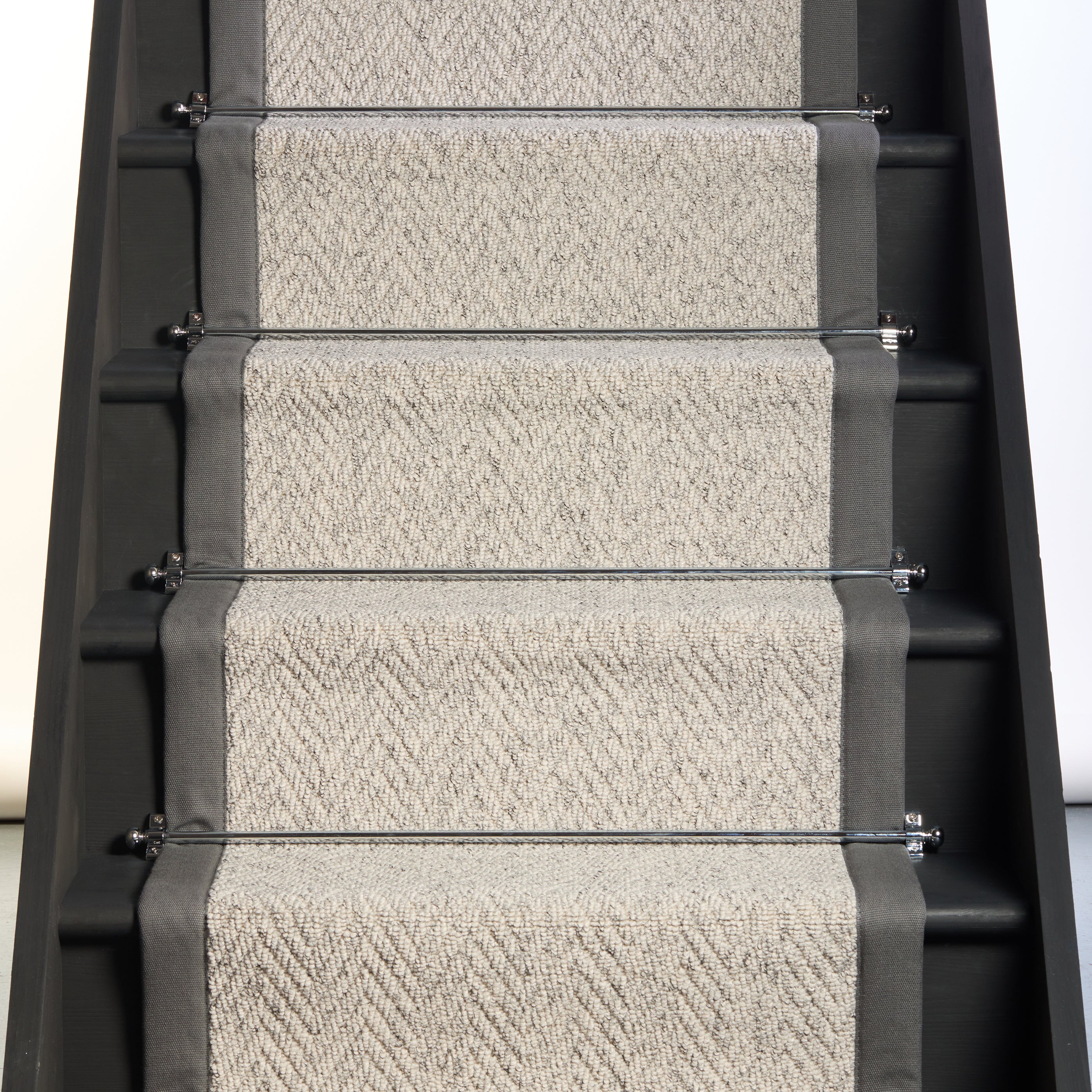 RainbowHome Herringbone Mirage Grey Stair Runner with 100% Cotton Grey Border | Size: 20 cm x 12 cm