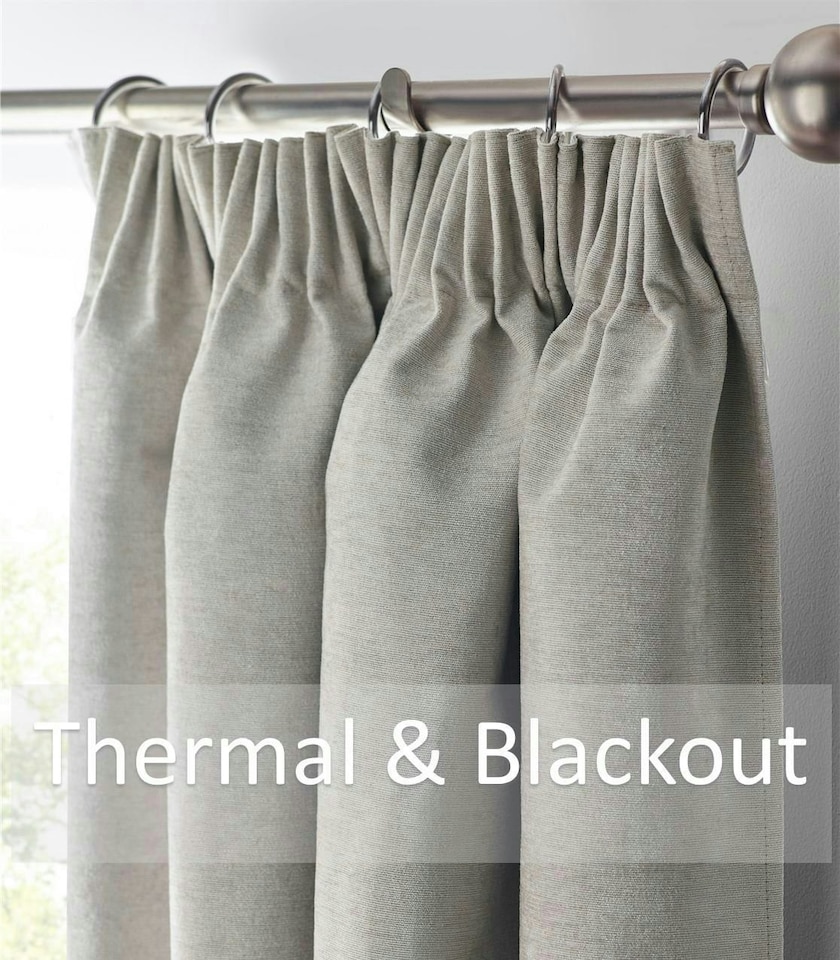 image 1 of Chenille Blackout Pencil Pleat Taped Top Curtains - 117cm x 137cm - Silver